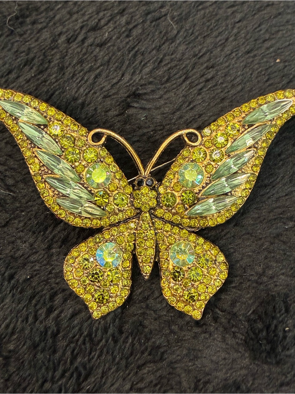 Sparkling Green Crystal Butterfly Brooch